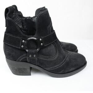 Taos Howdy Black Suede Block Heel Ankle Western Biker Bootie EUR. 36 US 5-5.5
